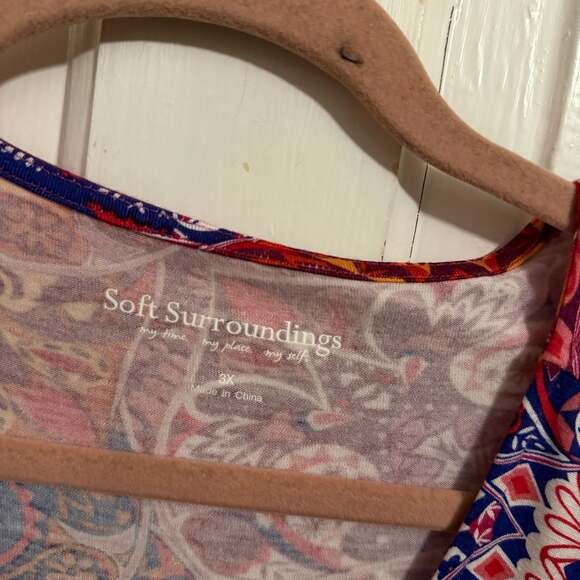 Soft Surroundings Maxi Dress Short Sleeve Pink Red Boho Print V-Neck 3X - Picture 3 of 8